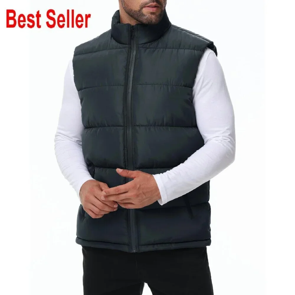 Men's Puffer Vest Water-Resistant Sleeveless Jacket Stand Collar Winter